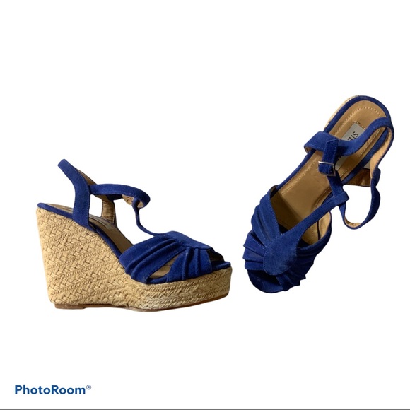 Steve Madden | Shoes | Steve Madden Blue Suede Wedge Platform Sandals 75 |  Poshmark